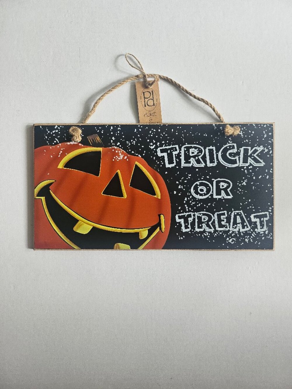 PD Home And Garden Halloween Hanging Wooden Sign Trick Or Treat Jack O Lantern